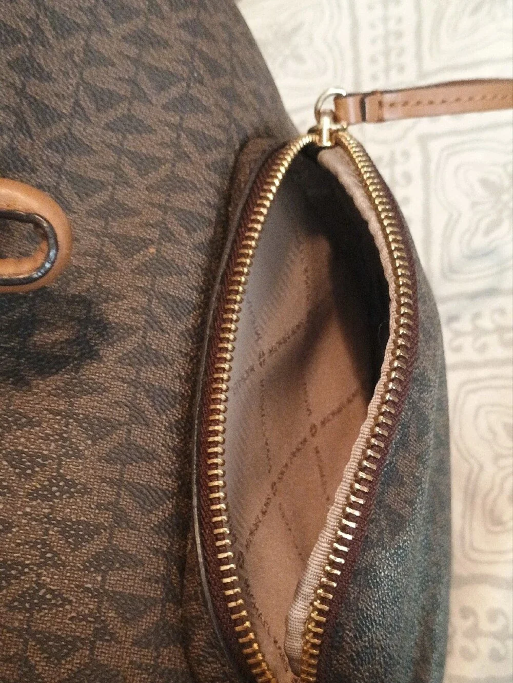 Michael Kors Brown & Tan Logo Backpack with Gold Accents